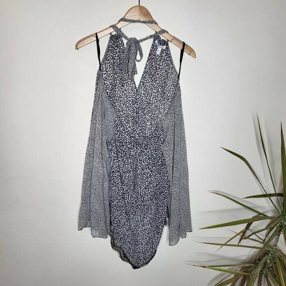 Derek Lam 10 Crosby Long Sleeve Cold-Shoulder Halter-Tie Printer Blouse - Picture 3 of 12